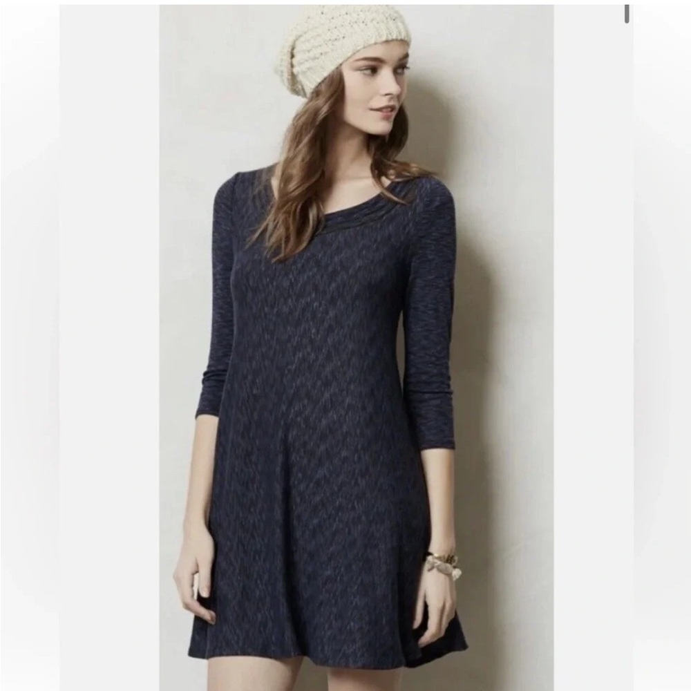 Anthropologie Sunday in Brooklyn‎ Dress Textured Blue 3/4 Sleeve
